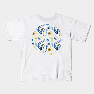 Yellow and Blue Abstract Leaves Pattern Kids T-Shirt